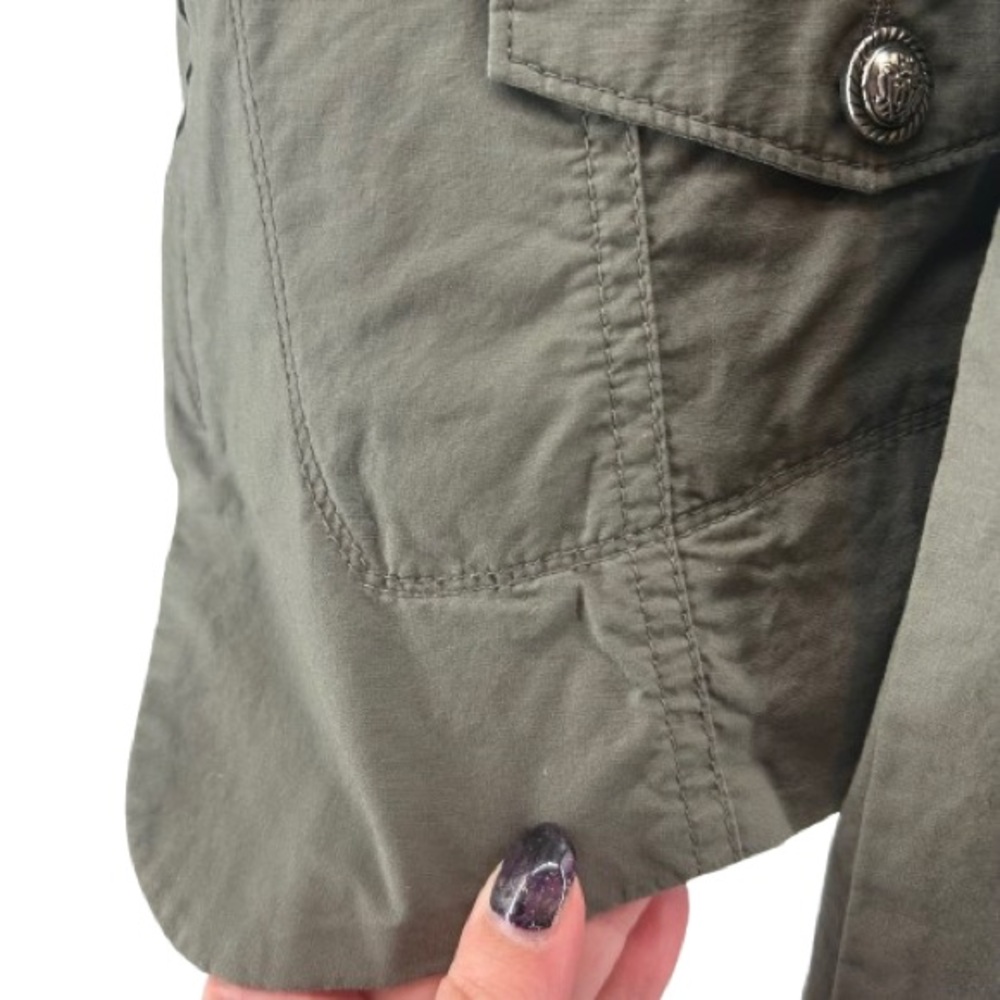 INC International Concepts Olive Green Zip Up Faux Button Military Jacket READ - Picture 6 of 13